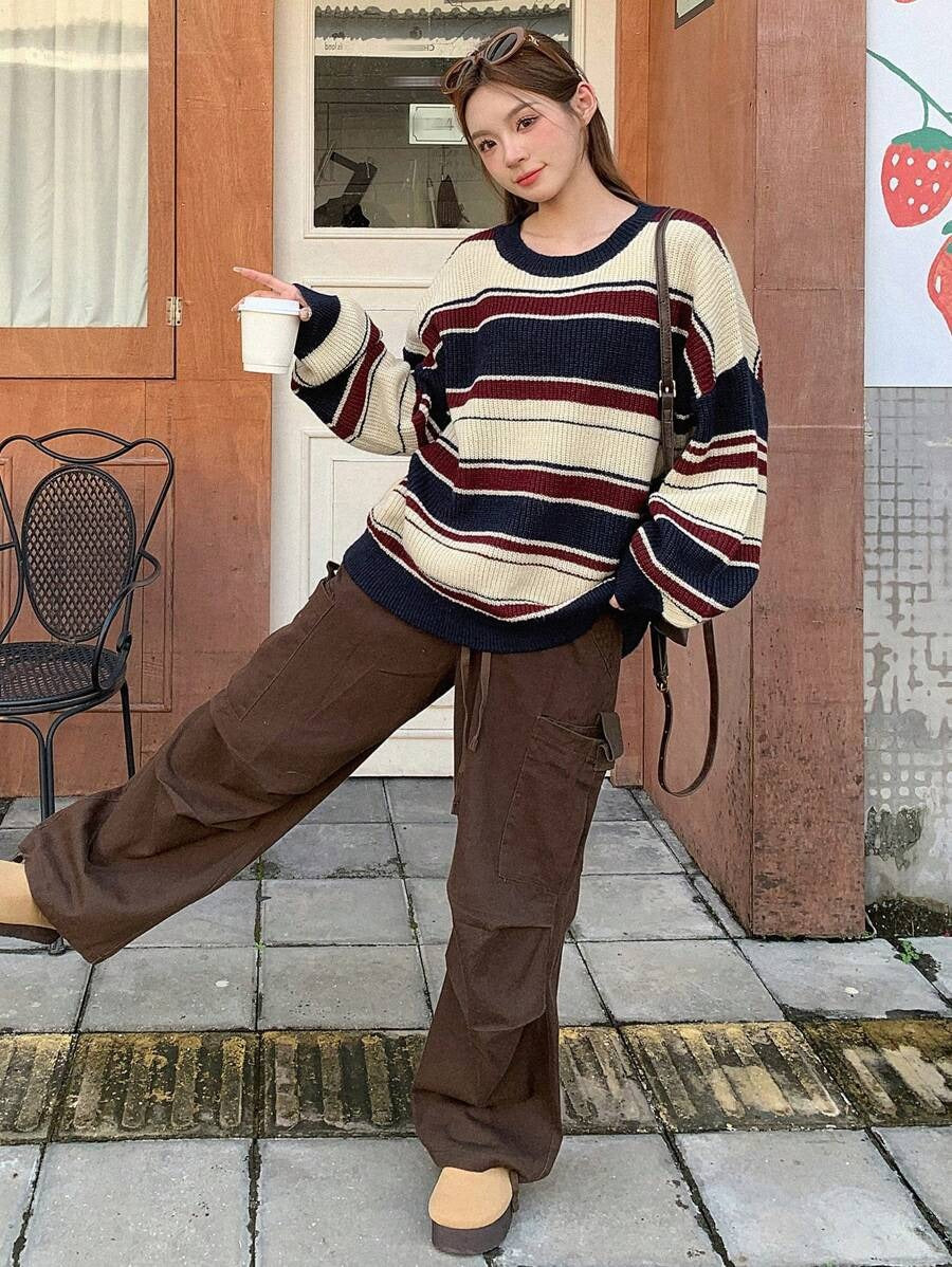 Striped Round Neck Pullover Sweater