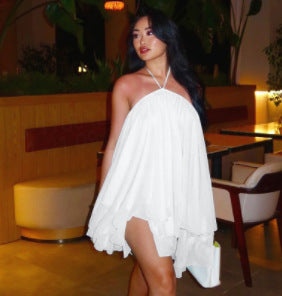 Backless LaceUp Halter Dress
