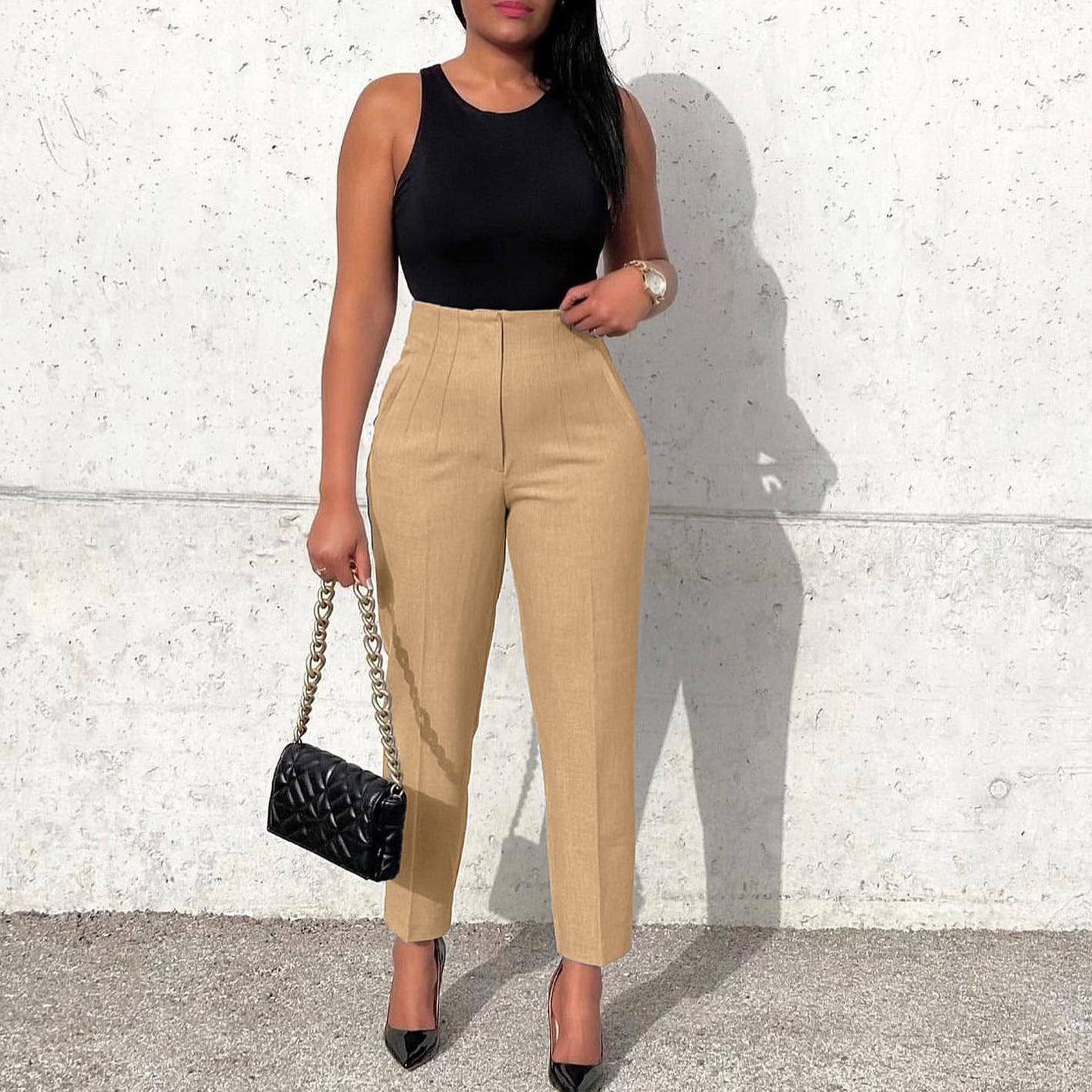 Large Size Fashionable Elegant Casual Slim High-Waisted Trousers