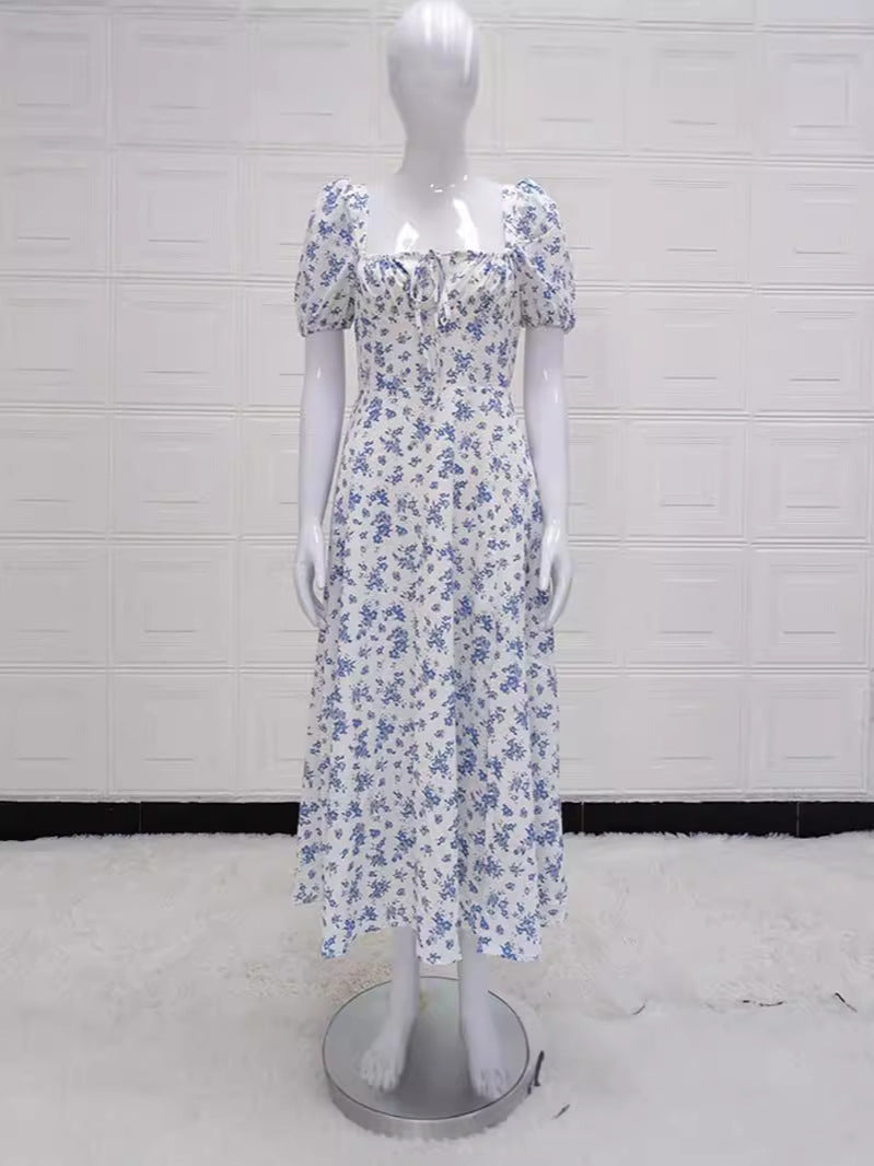 Floral Square Collar Summer Dress