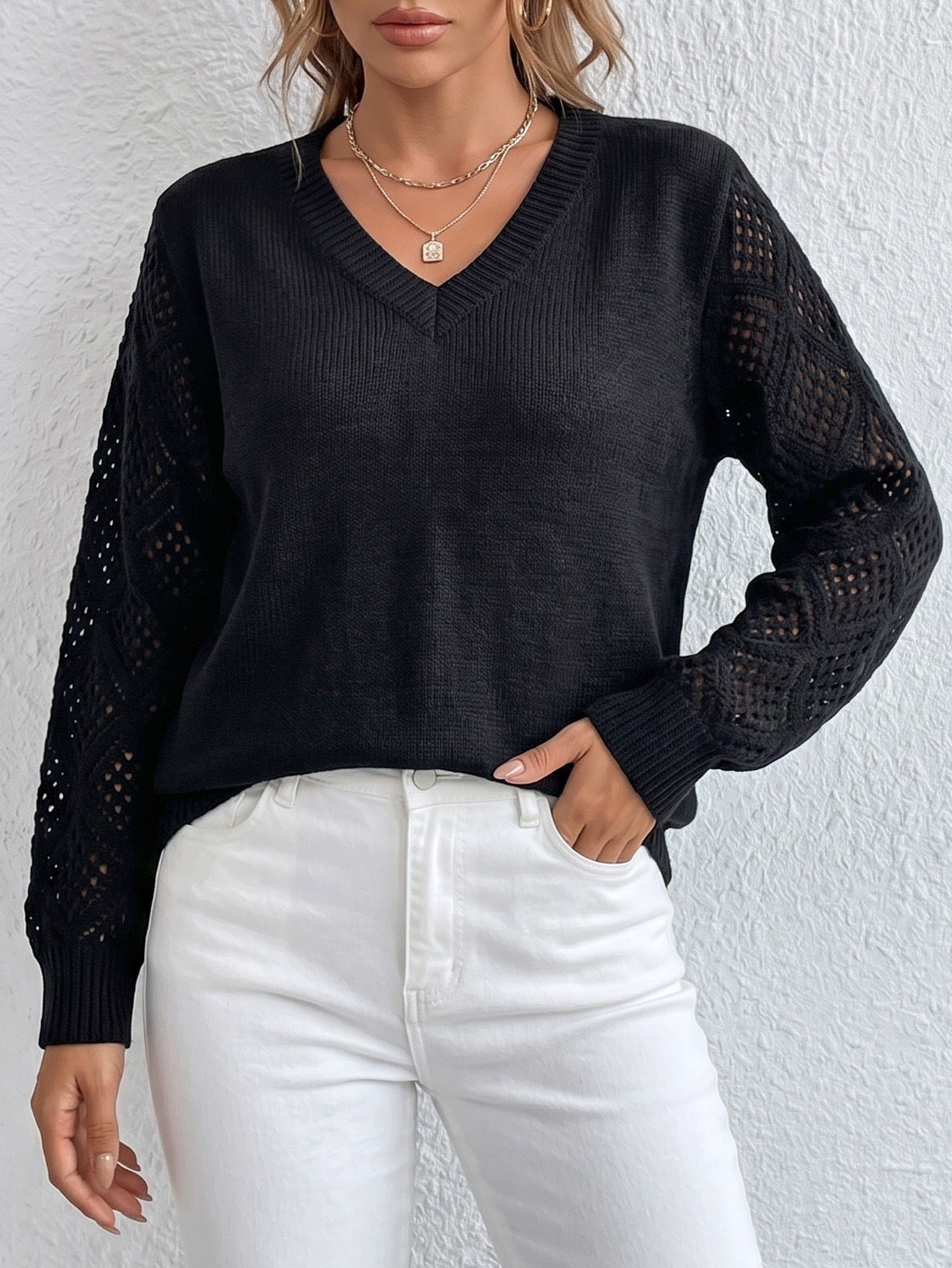 Womens V-Neck Pullover Sweater