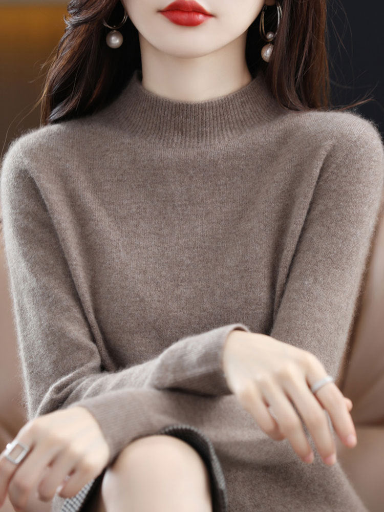 Half High Collar Knitted Sweater Autumn Winter Loose Fit Pullover