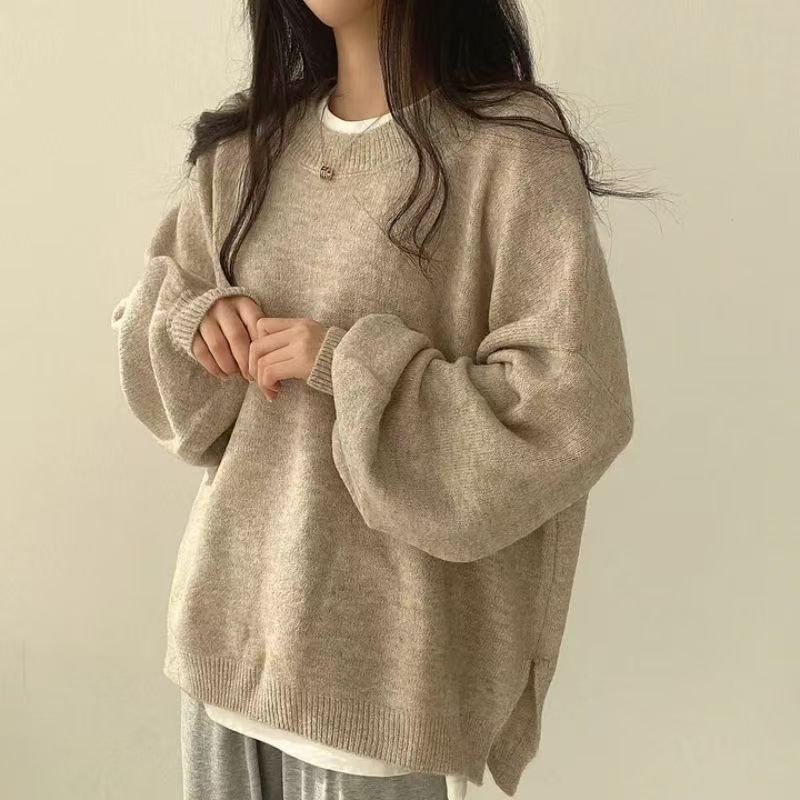 Womens Loose Knit Sweater Lantern Sleeves