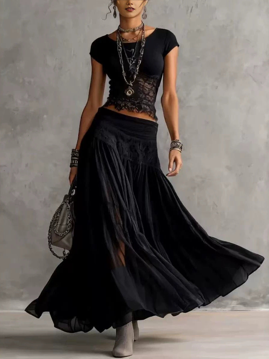 Women's Knitted Top and Chiffon Skirt