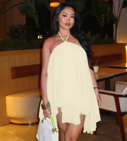 Backless LaceUp Halter Dress